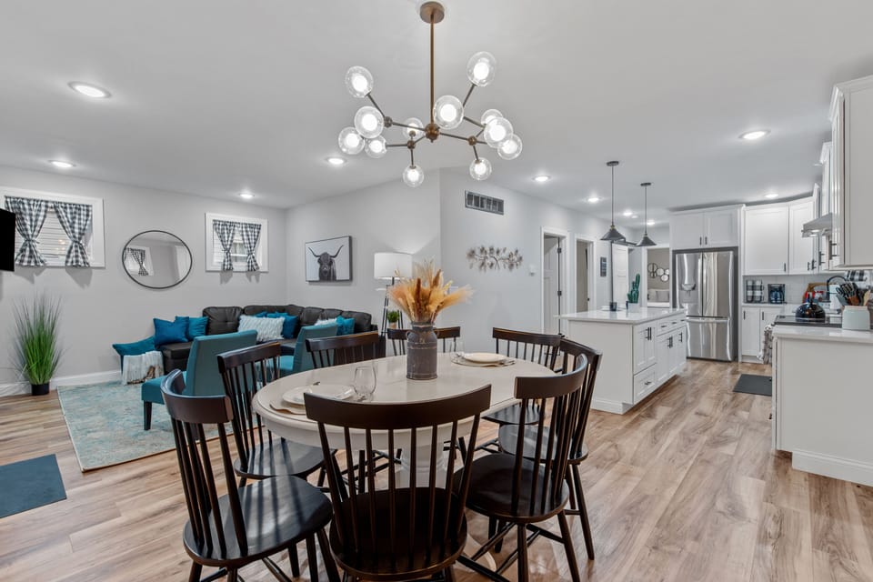 Open floor plan overlooking the living room, dining area, and kitchen.