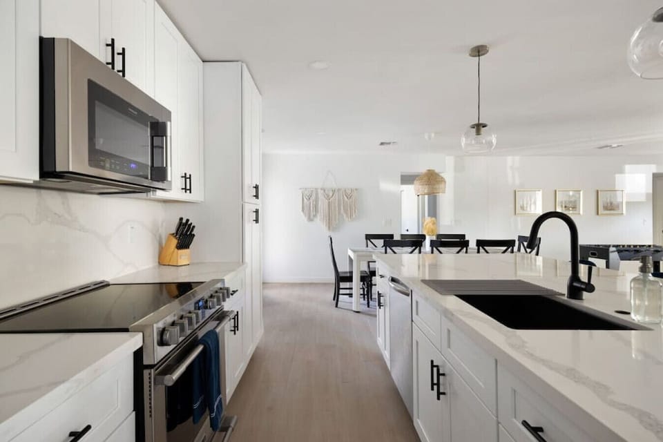 Cook up a full meal in our modern, fully stocked kitchen.
