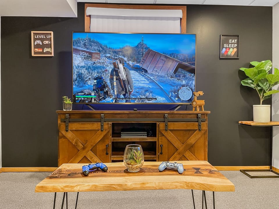 Game in style on the PlayStation or catch your fav. show on the 65" 4K Roku TV!