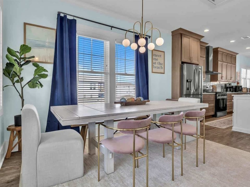 Dining room Table seats 8 with a 6-top dining table just steps away
