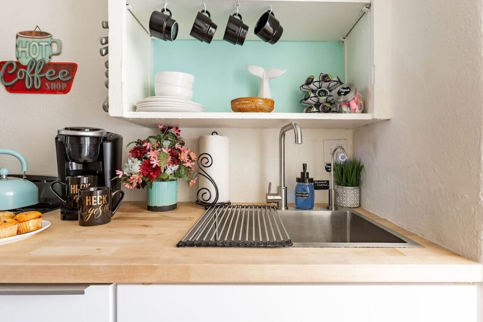 Well stocked kitchen area, for your convenience.