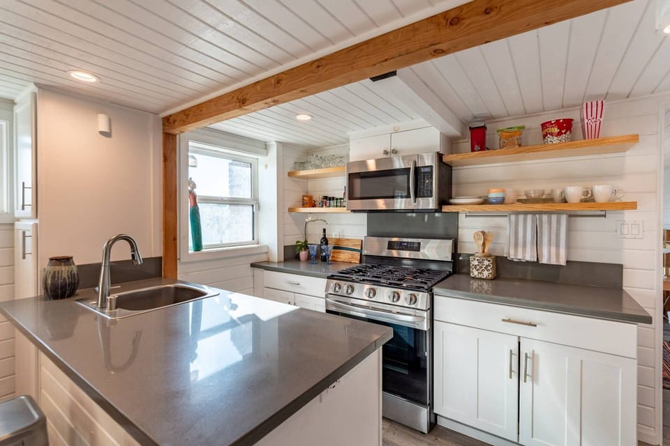 Our kitchenette has gas stove/oven, full refrigerator, microwave and dishwasher