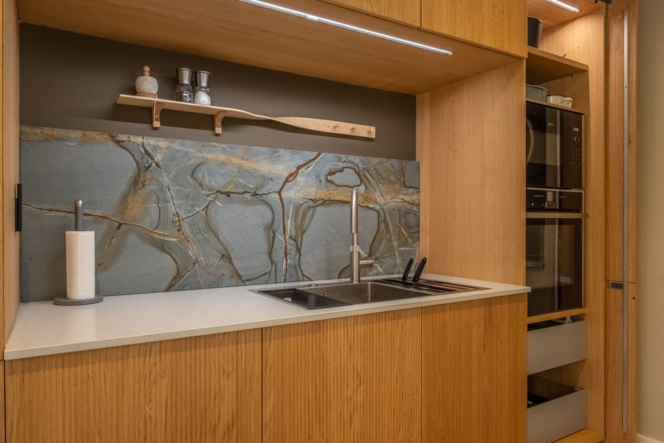 Ground floor: The ovens exposed from behind the units