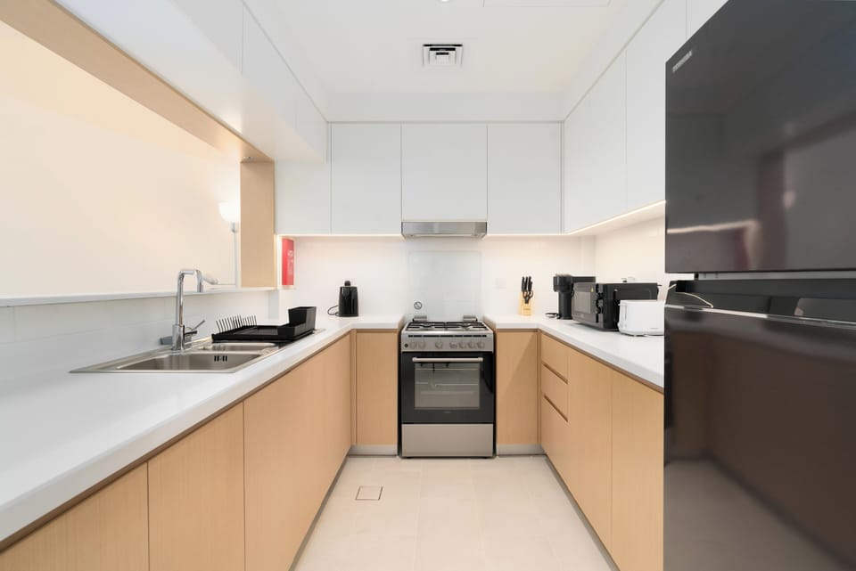 Panoramic Apartment | Private kitchen | Full-size fridge, microwave, oven, stovetop