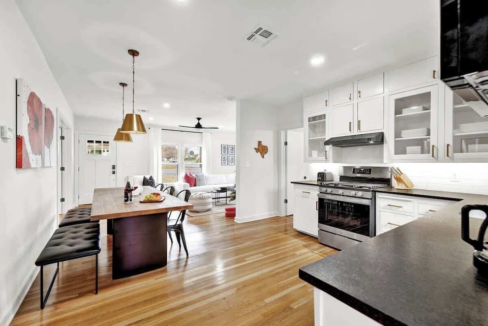 The cozy dining space will seat six comfortably! 
