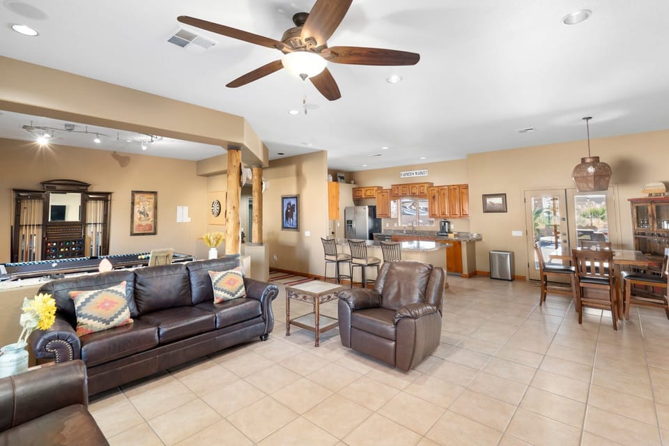 Large open living room with HDTV