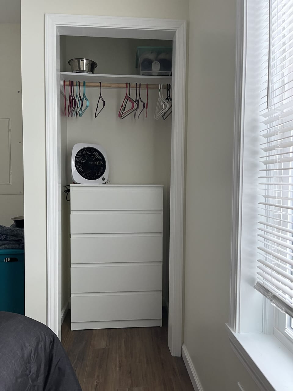 bed room closet with dresser.  Each bedroom has the same dresser.