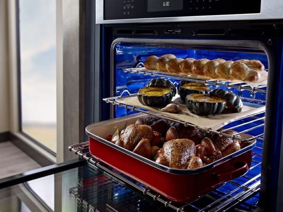 Wall oven with generous capacity for family meals.