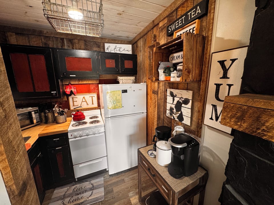 Cozy rustic kitchen with farmhouse charm and a handy coffee station