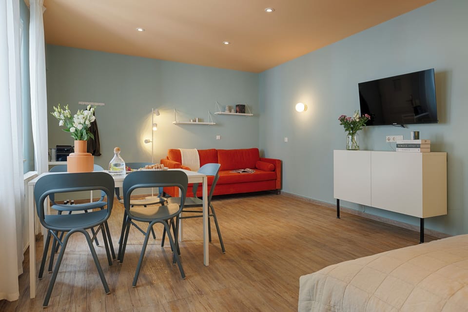 City Studio Suite | Individually decorated, desk, laptop workspace, iron/ironing board