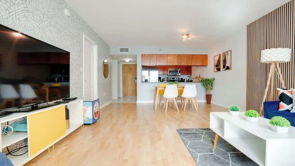 Modern open concept living space featuring dining area