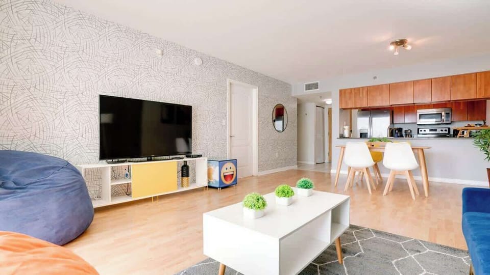 Pleasing living room equipped with a smart TV