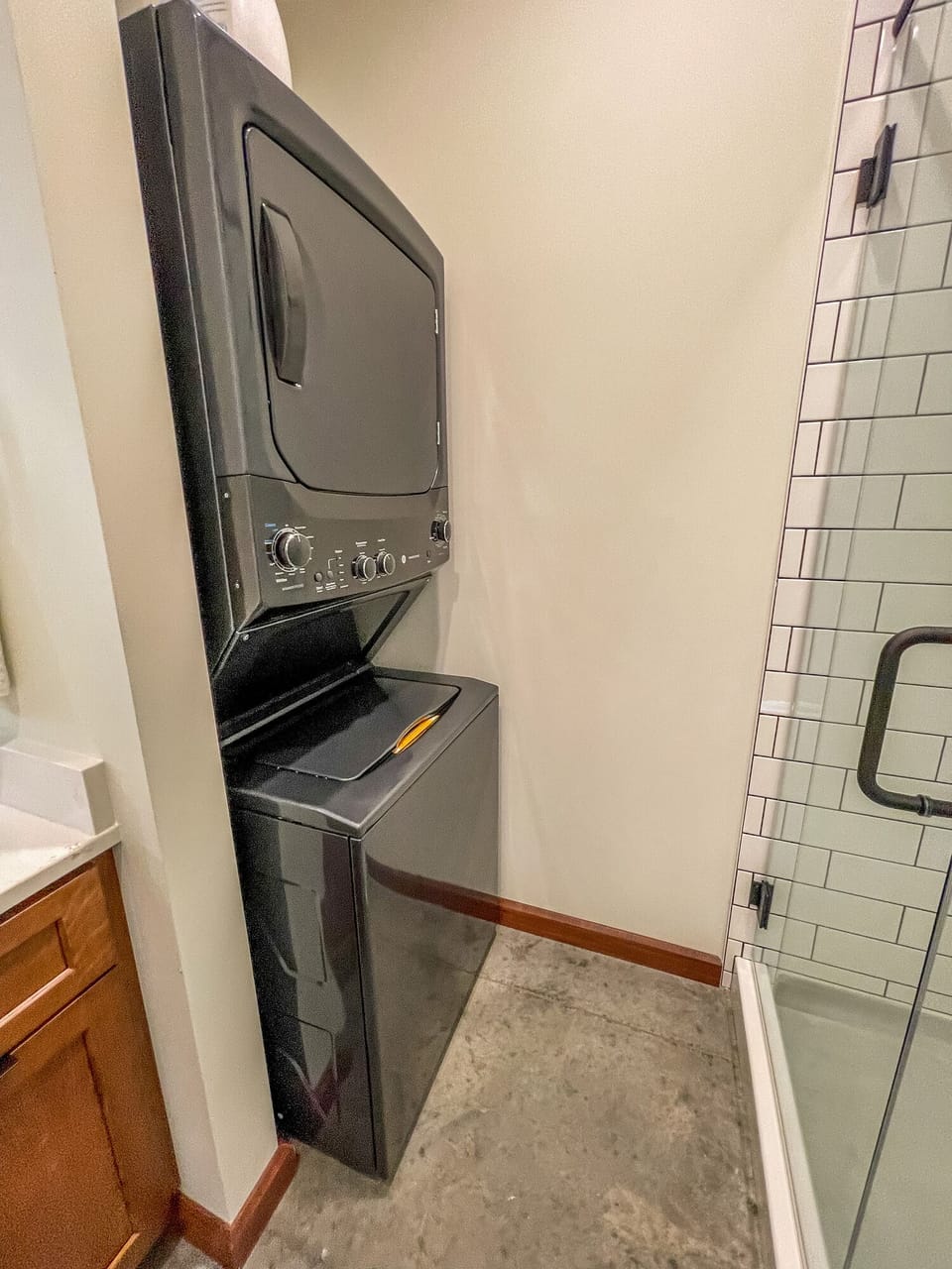 Stackable washer and dryer.