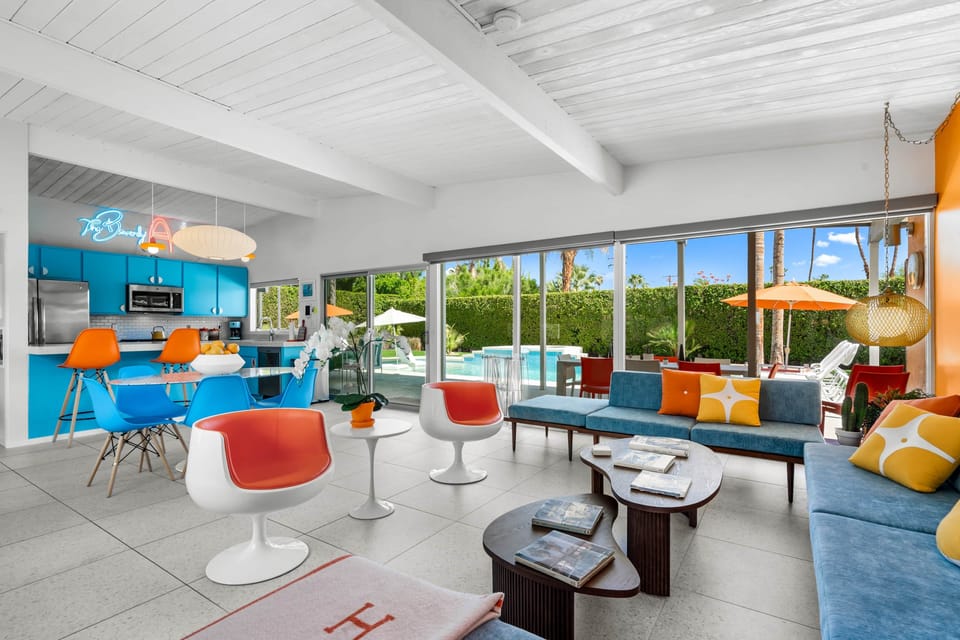Turquoise, terrazzo, SHAG art — Palm Springs attitude, fully furnished.
