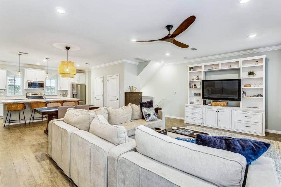 Spacious open concept layout of the living area and kitchen