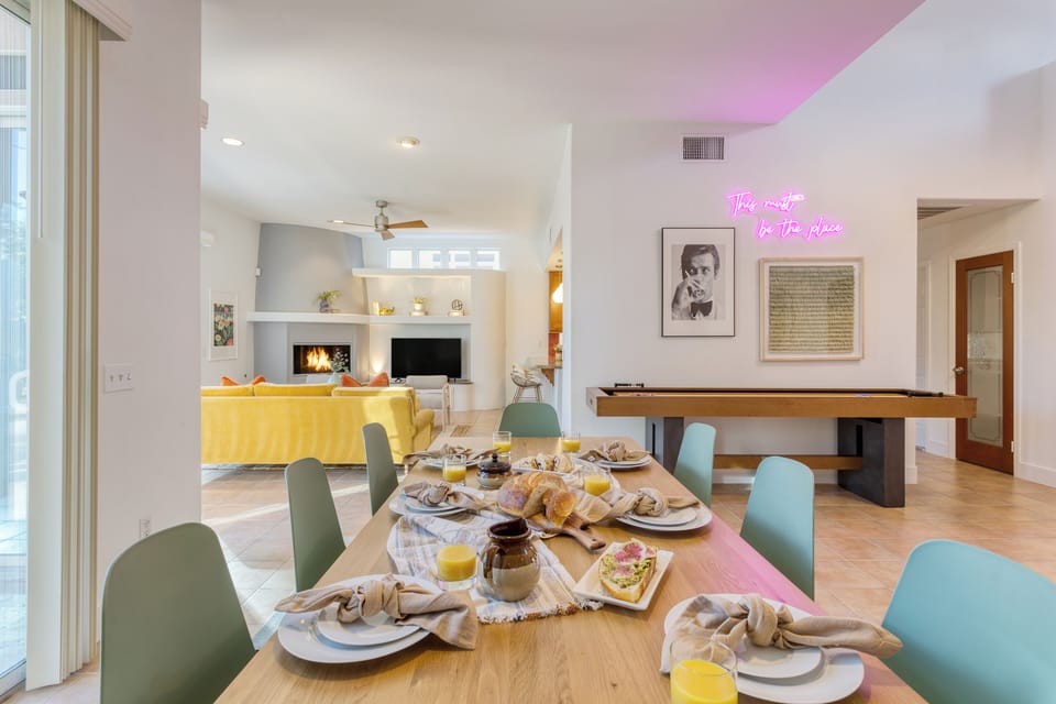 Interior dining table has seating for 8.