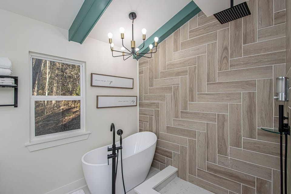 Soaking Tub and Stand Alone Rain Shower