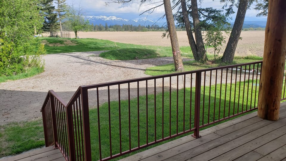 Steel safety railing on deck.
