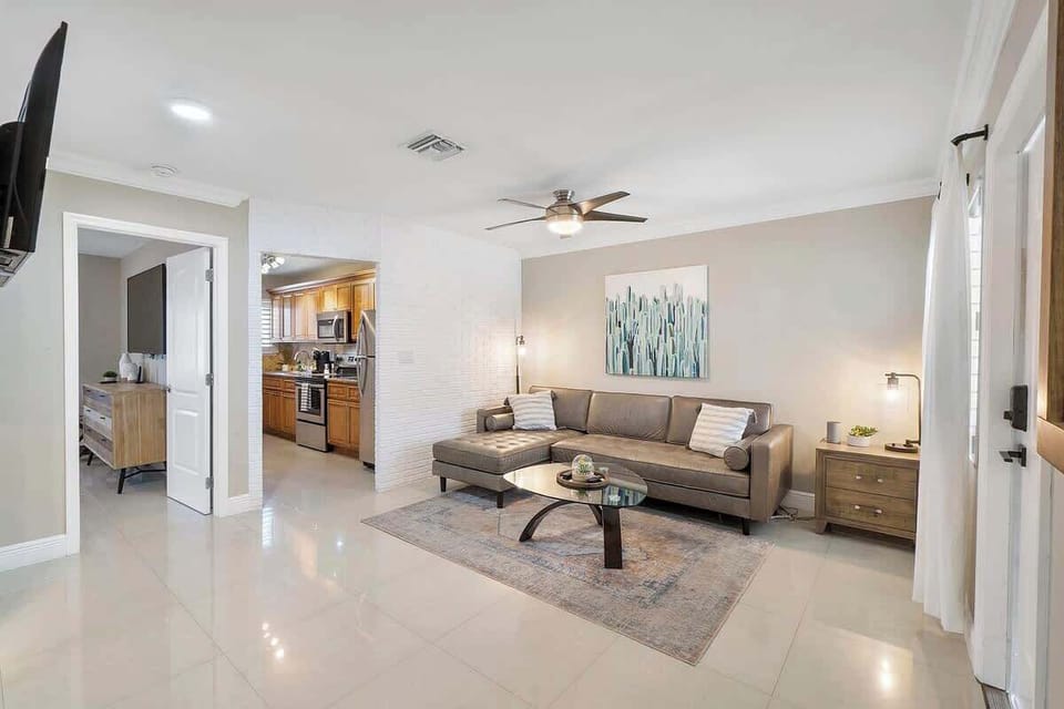 The unit 2 (2 bedroom unit) includes a comfortable couch a large TV with Netflix and Prime!