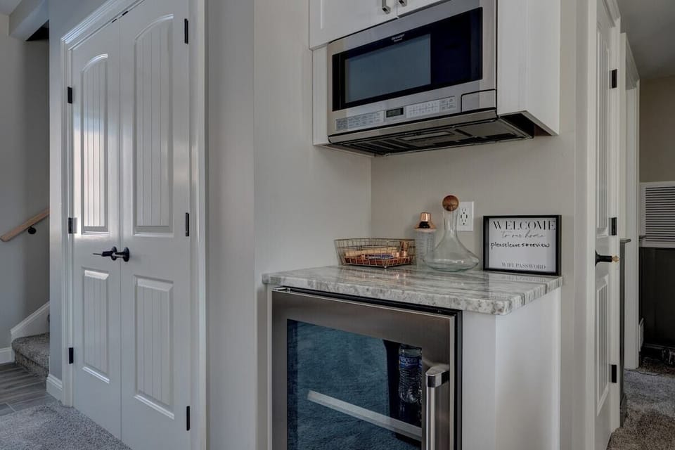 Living room beverage fridge and microwave