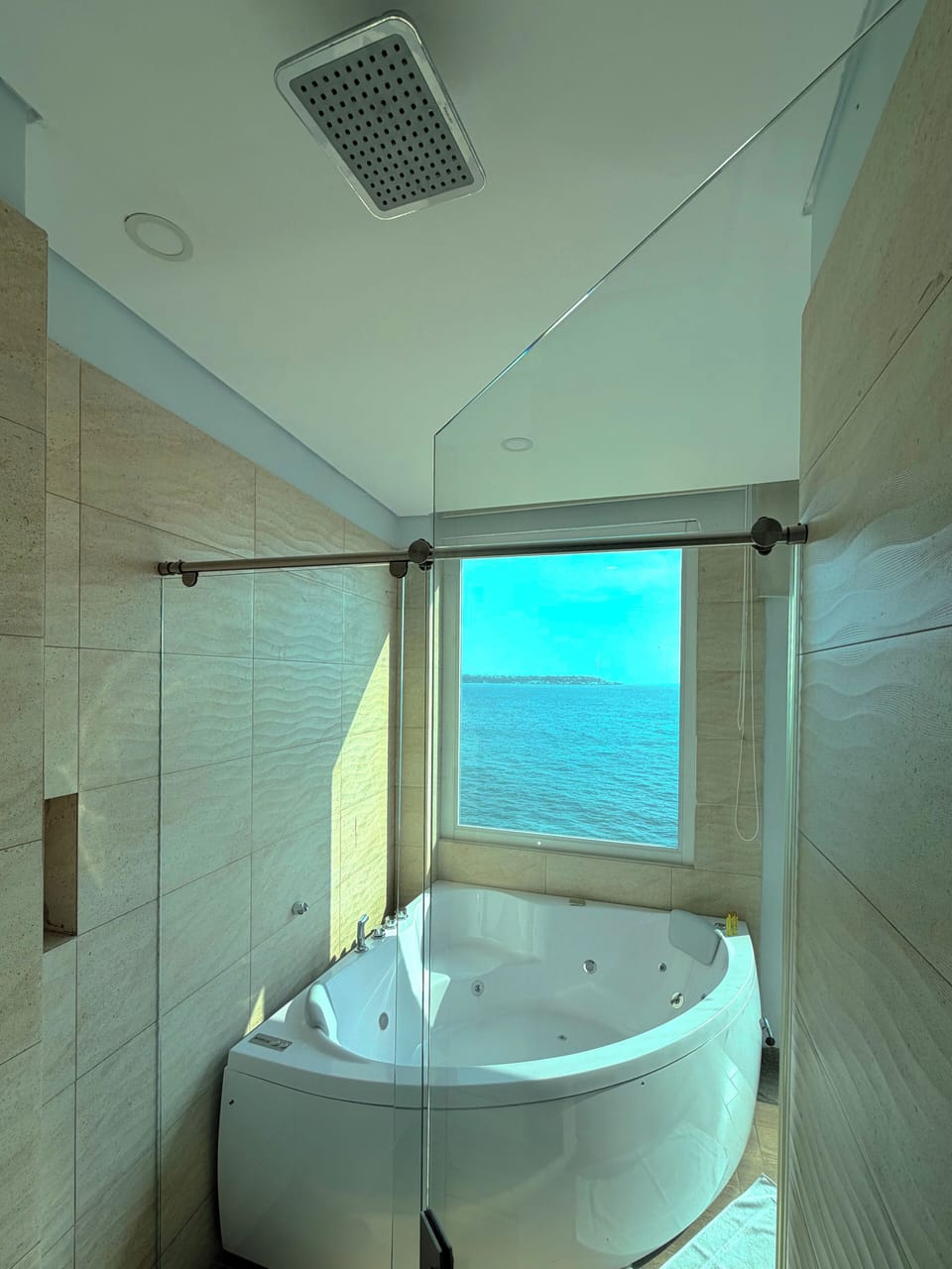 Superior Double or Twin Room, Hot Tub, Sea View | Bathroom | Shower, rainfall showerhead, towels, soap