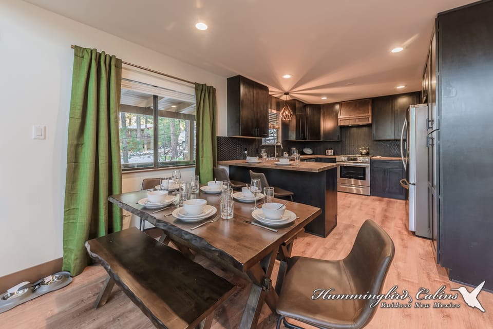 Dining opens into kitchen