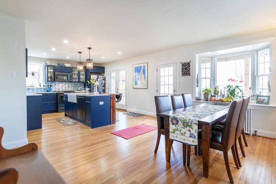 The open kitchen and dining room is perfect for entertaining.