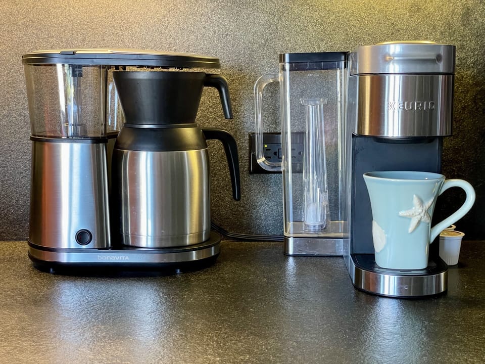We provide a Bonavita Drip Coffee Maker and a Keurig. Your choice!