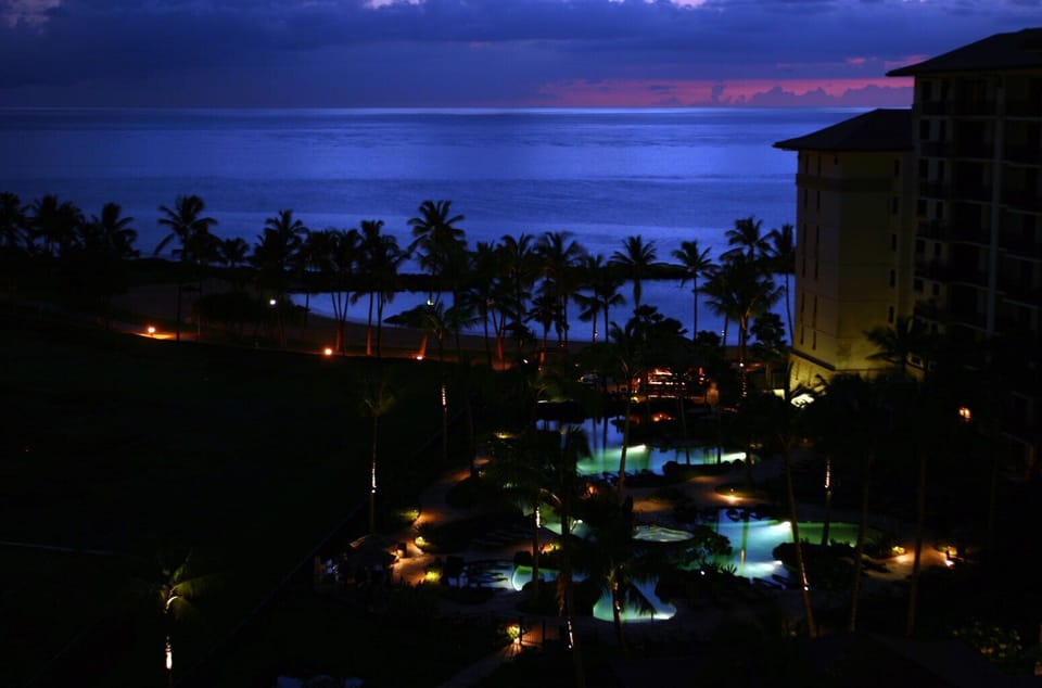 Villa resort view at night.