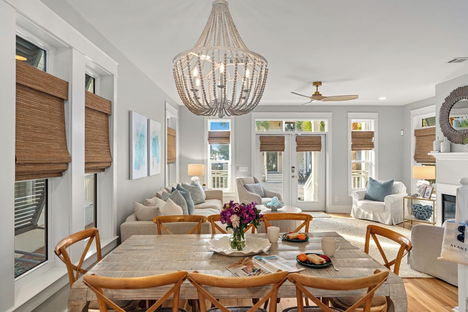 Dining area view showing the flow into the living space.