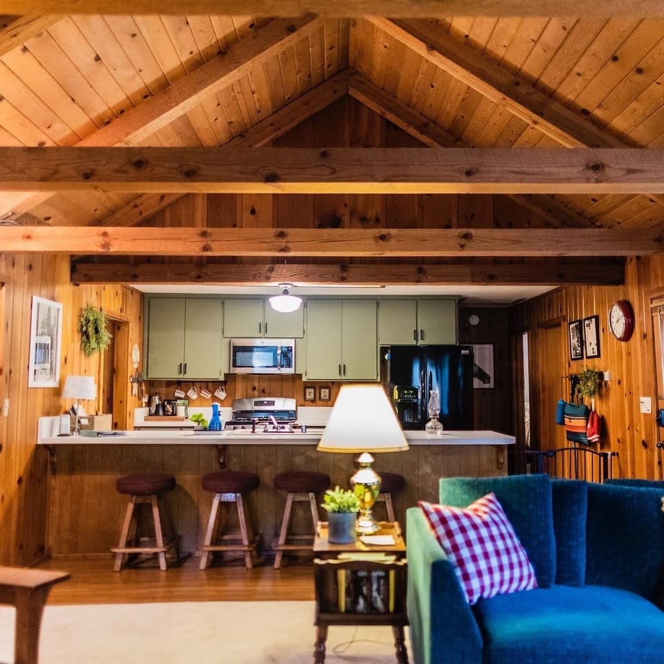 Large living room open to kitchen