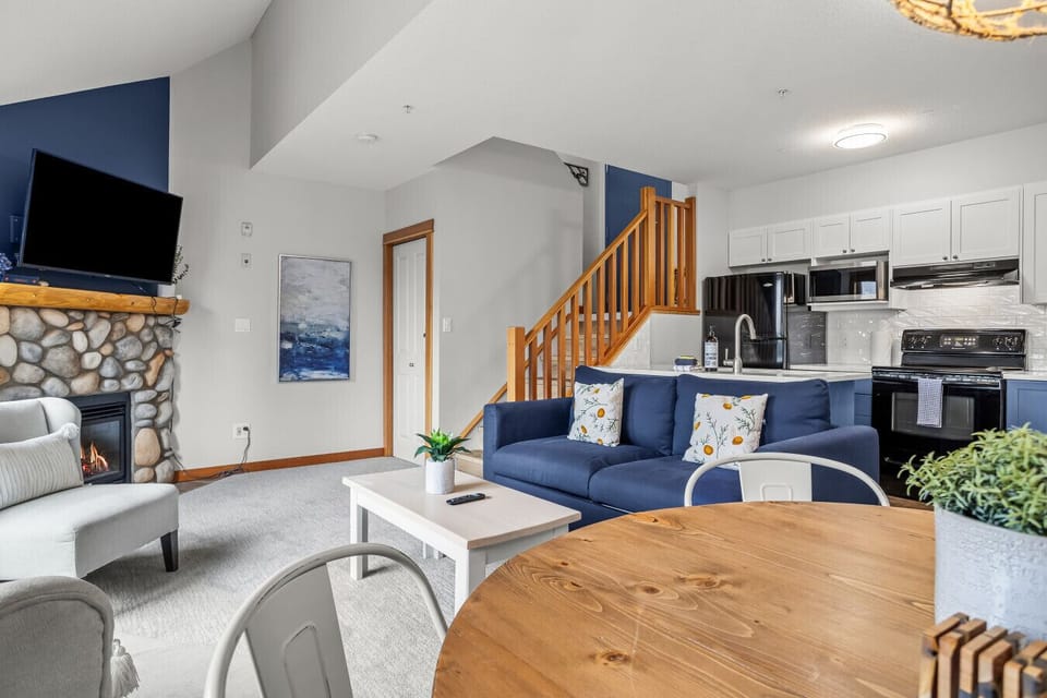 The interior design balances clean lines and neutral palettes