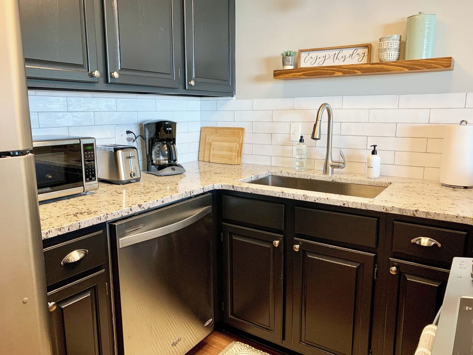 Everything you need for a home cooked meal is provided in the kitchen.