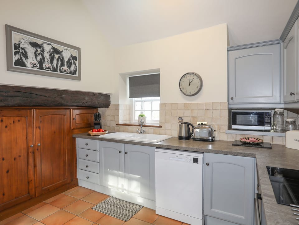 Fridge, dishwasher, electric kettle, toaster