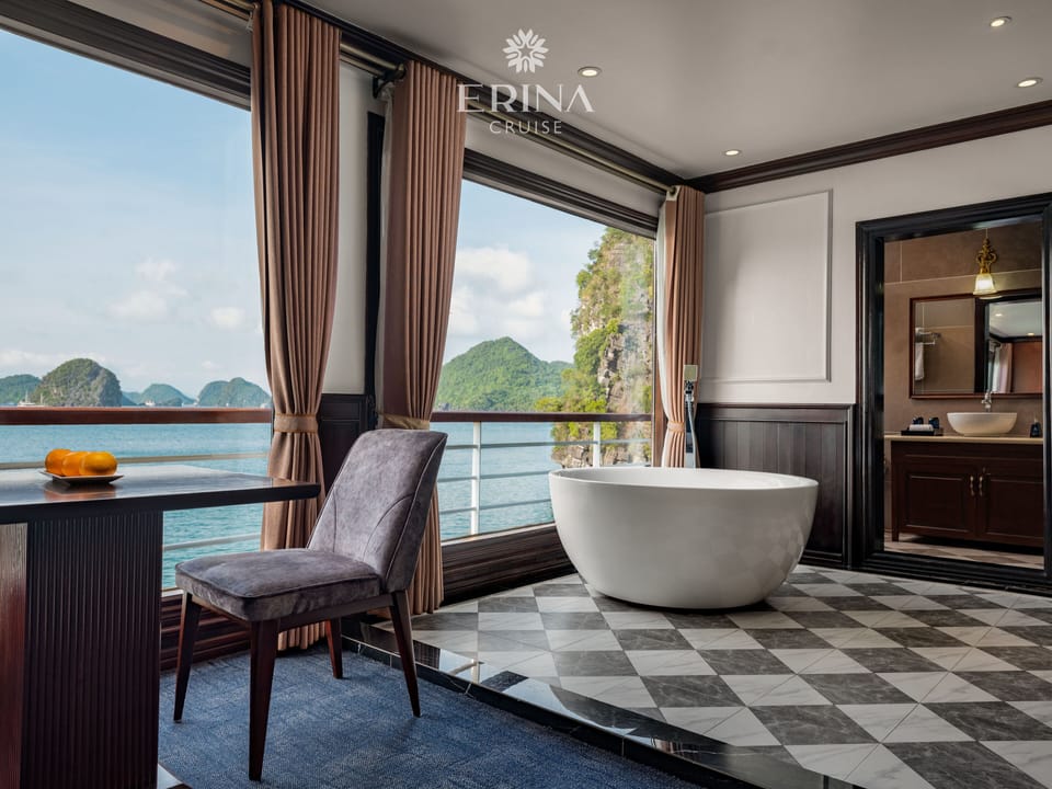 Honeymoon Suite, Sea View | Bathroom | Separate tub and shower, hair dryer, bathrobes, slippers