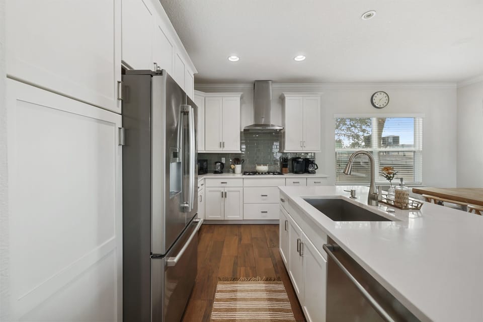 Spacious kitchen with plenty of counter space and cooking essentials.
Everything you need to comfortably prepare meals at home