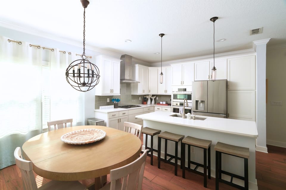 Fully equipped kitchens with island seating make cooking and entertaining easy