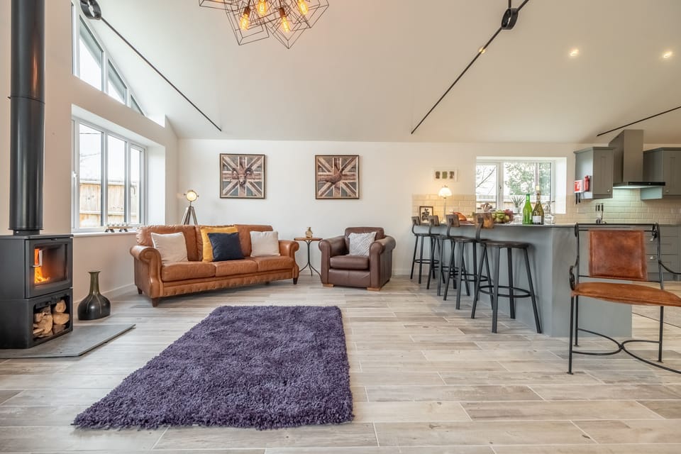 Seating area beside the wood burning stove