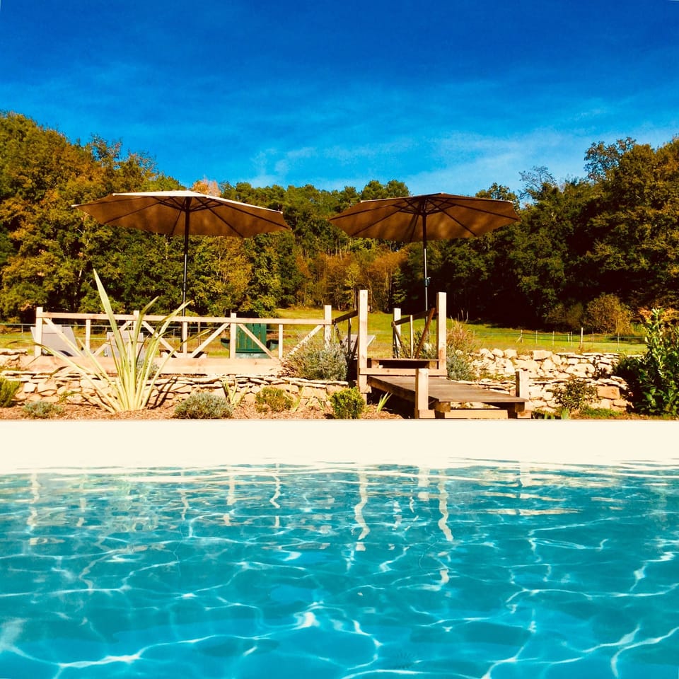 Manoir Bourgale’s swimming pool, situated in its own secure gardens.