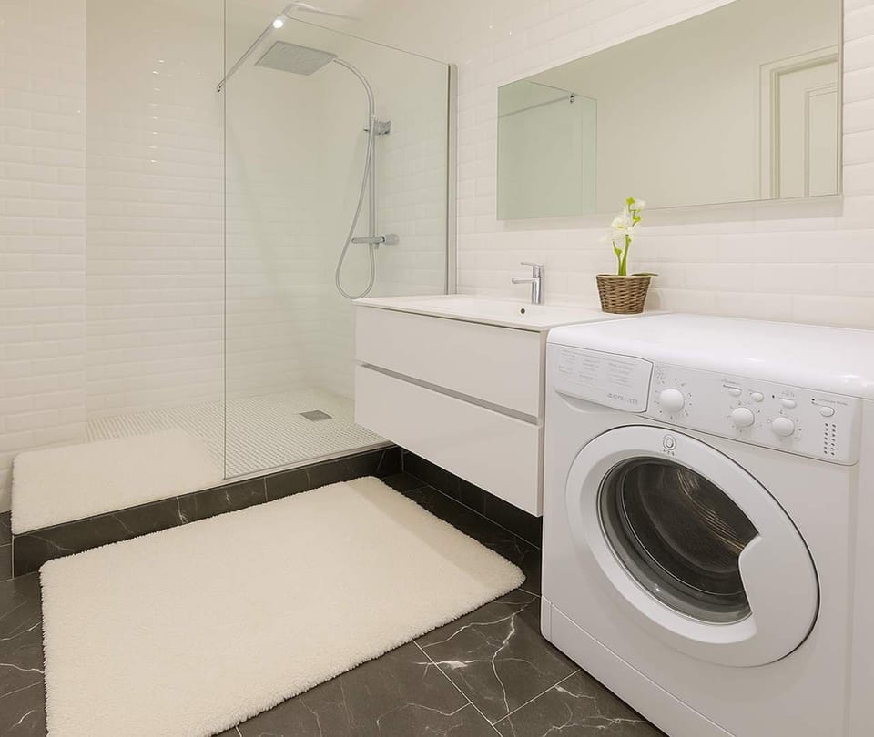 Top washer in the beautiful bathroom
