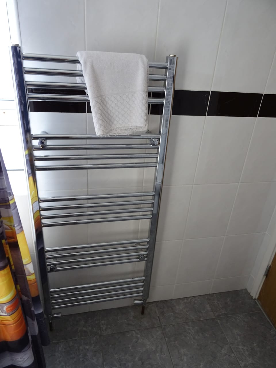 Shower, rainfall showerhead, designer toiletries, hair dryer