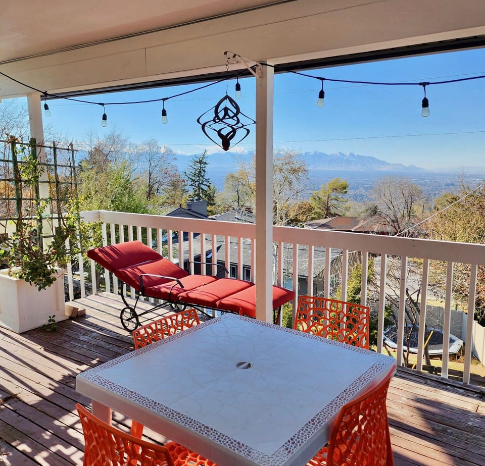 The main deck off the dining area looks out over the Salt Lake valley.