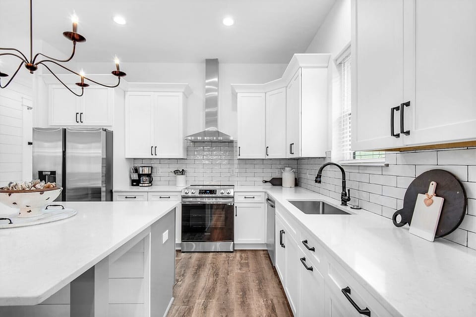Latitude features a beautiful quartz island seating for grab-and-go meals!