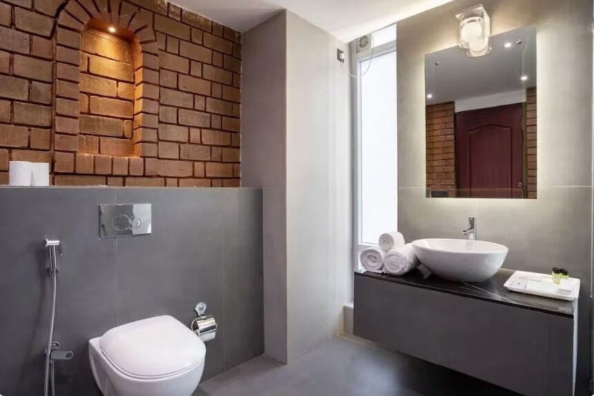 Pool view with Balcony | Bathroom | Shower, free toiletries, towels, soap