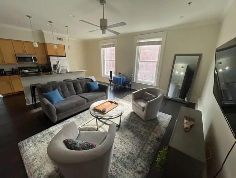 Enjoy a comfortable stay with ample seating & a large TV for your entertainment.