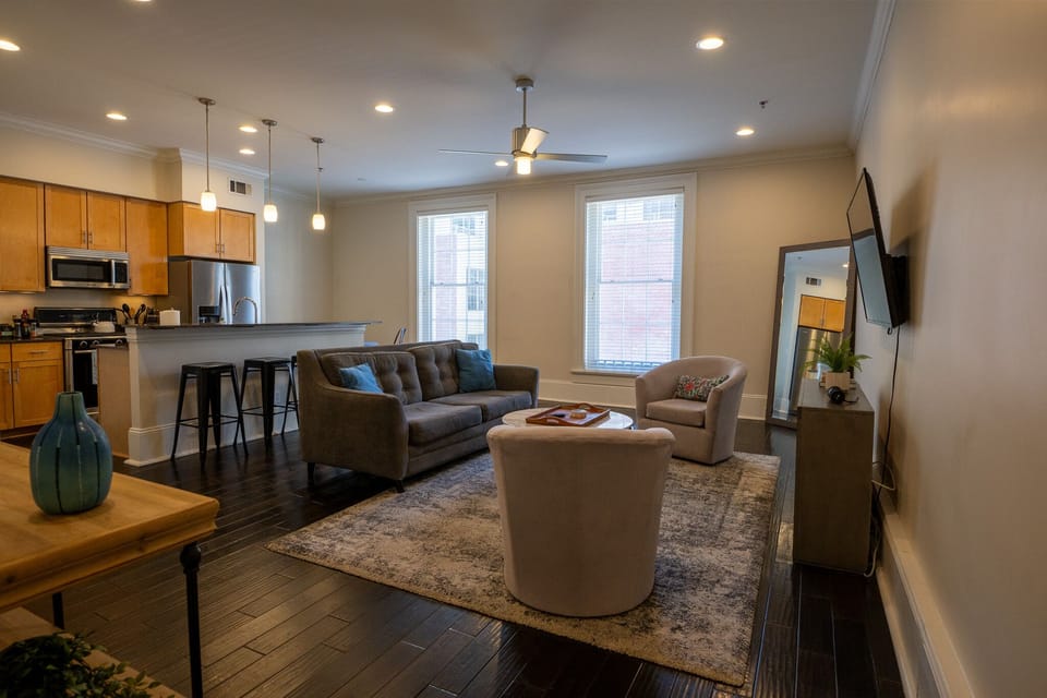 Enjoy a comfortable stay with ample seating & a large TV for your entertainment.