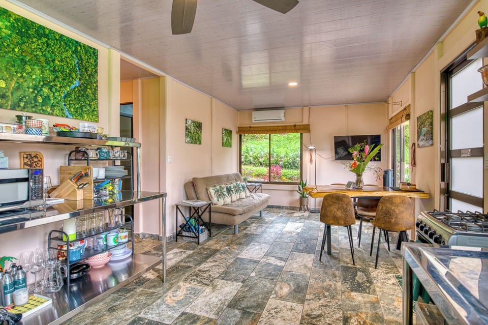 Kitchen, dining area and futon