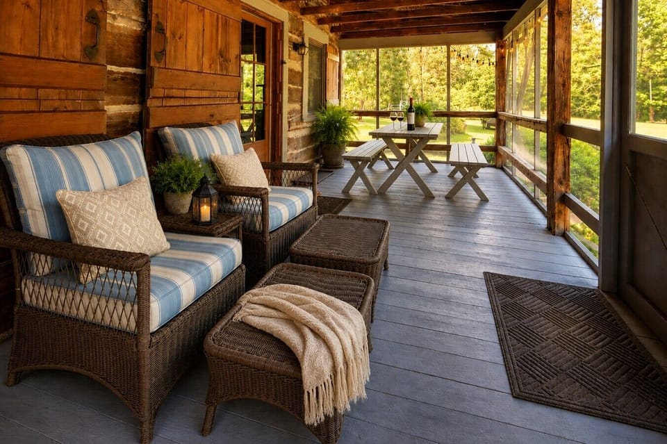 Cozy Cabin Screened Porch with River Views