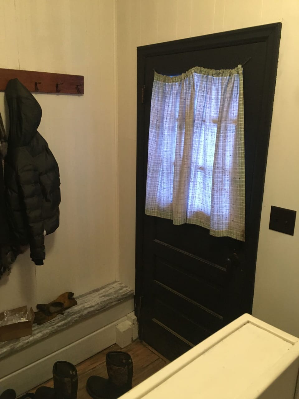 Side door with coded entry.