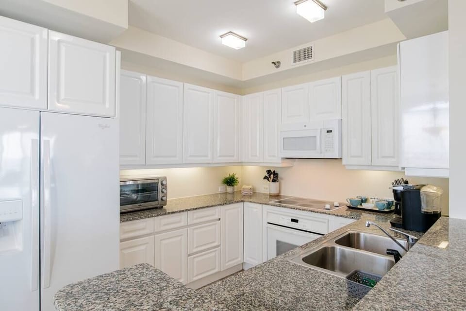 Well stocked kitchen includes everything a gourmet chef needs to cook.